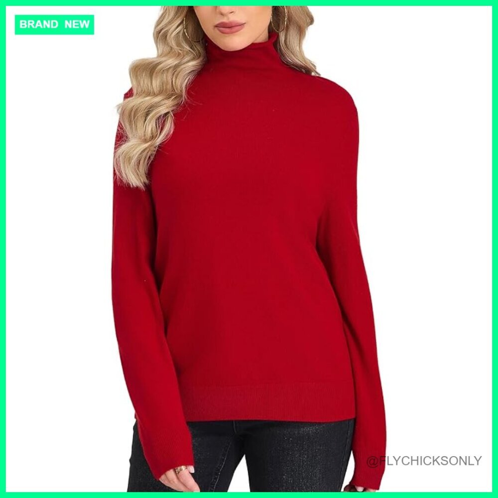 100% Merino Wool Turtleneck Sweater Fitted Pullover Mock Neck